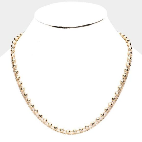 Metal Ball Chain Double Layered Gold Necklace - Picture 1 of 6